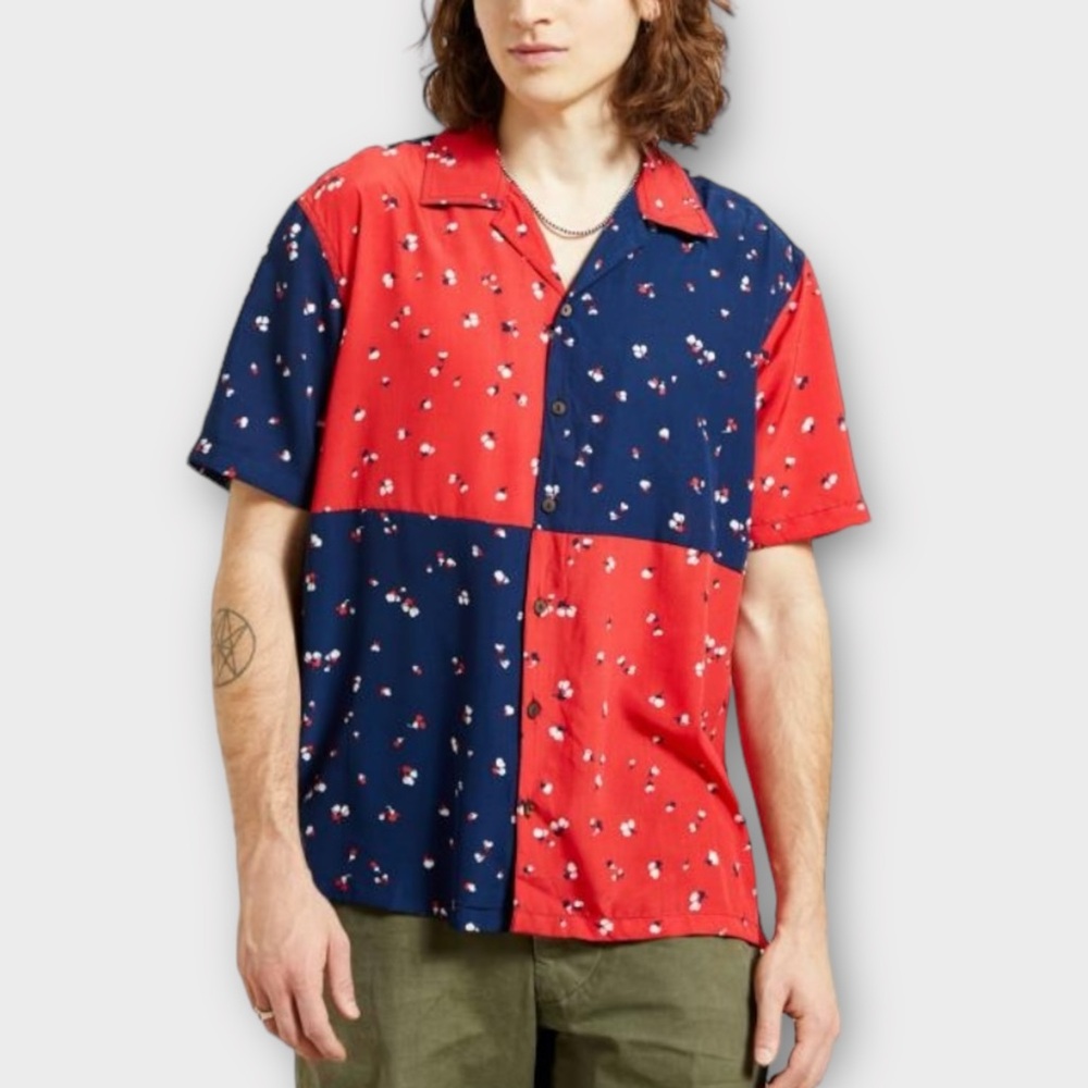 RAGA Man Floral Combo Split Button Down Shirt XL NWT Colorblock Festival Resort